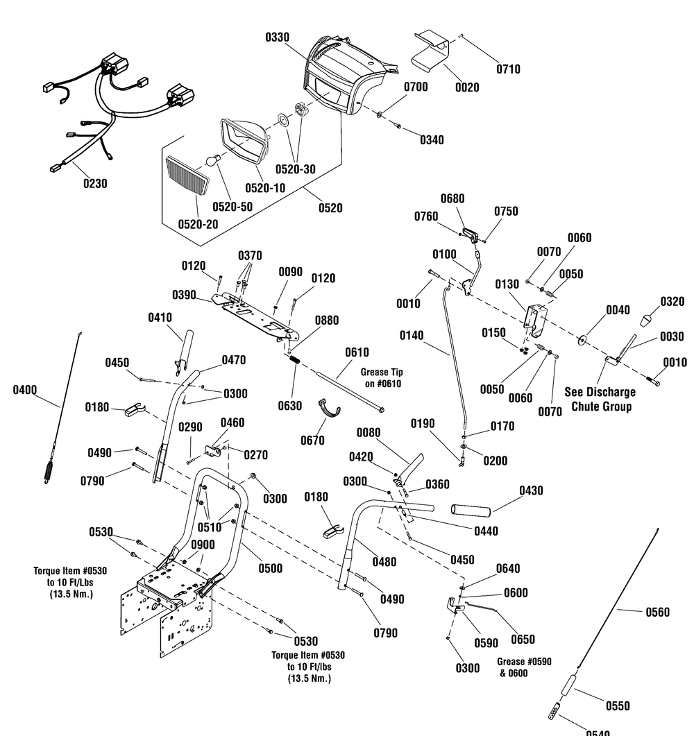 Handles And Controls Group Diagram and Parts List for 1696570-00-PA10529ES 2015 Briggs and Stratton Snow Blower